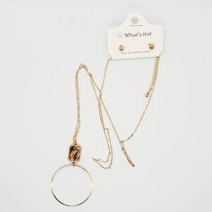 What's Hot Gold Drop Chain Snake Print Pendant Necklace & Earrings Set